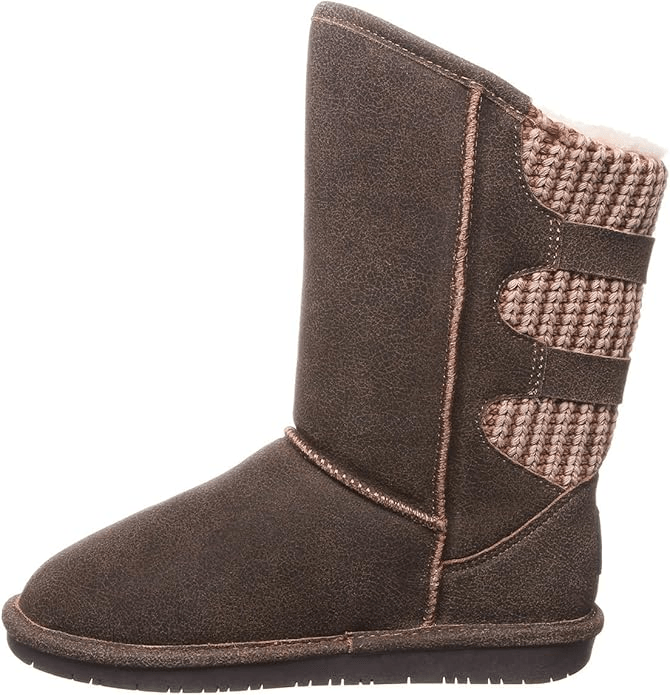 BEARPAW Brown Fur Boots Youth Boshie Edition Logo