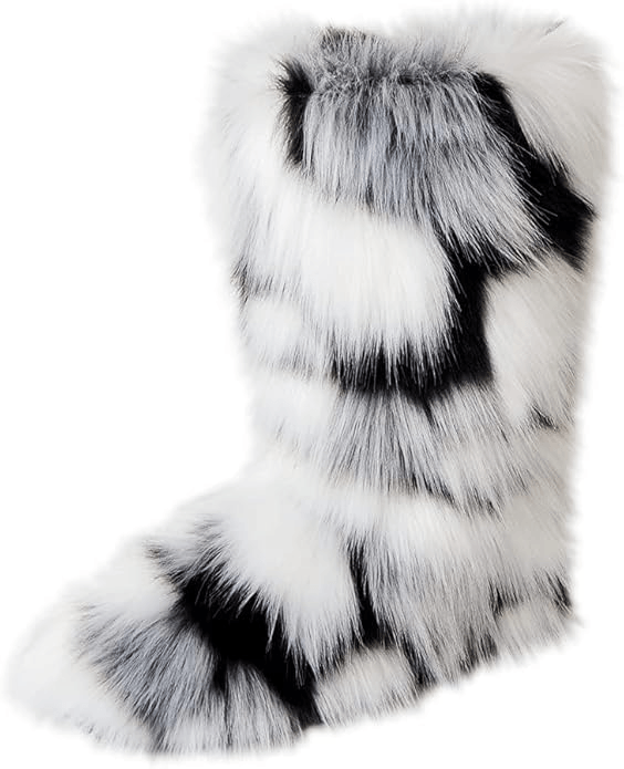 The Winter Shield Calf-High Black and White Fur Boots Logo