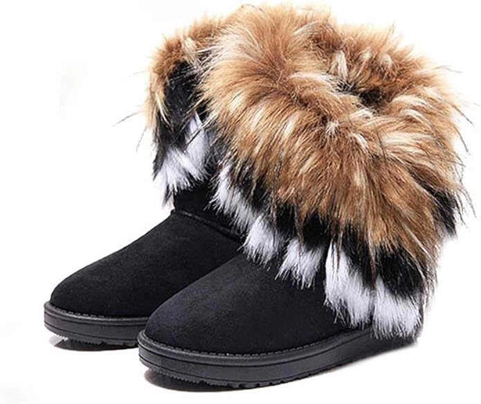 Black Faux Fur Ankle Boots Logo