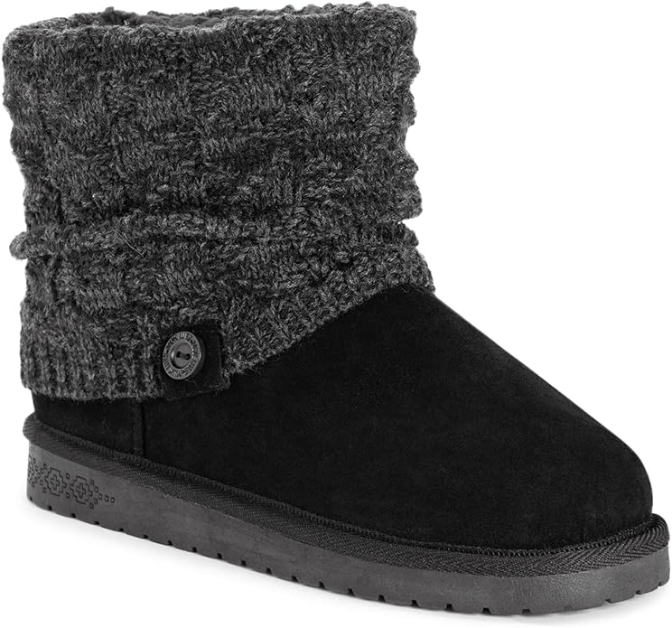MUK LUKS Laurel Black Fur Lined Boots Logo