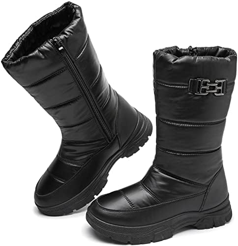 FINIWOR Waterproof Black Fur Moon Boots Logo