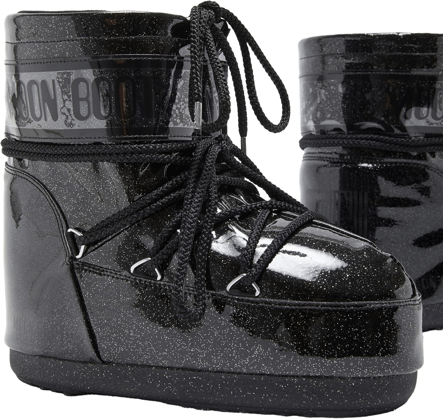 Icon Low Black Fur Moon Boots Logo