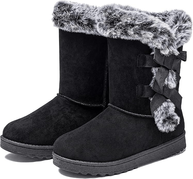 Uoidru Plush Mid-Calf Grey and Black Fur Boots Logo