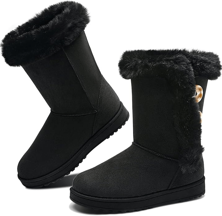 Obtaom Winter Classics – Snow Boots Black Fur Lined Logo