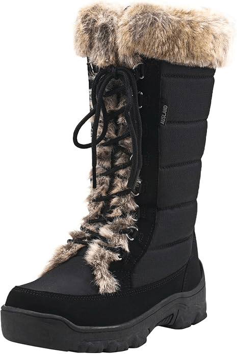 AUSLAND Winter Trekker Snow Boots Black Fur Logo