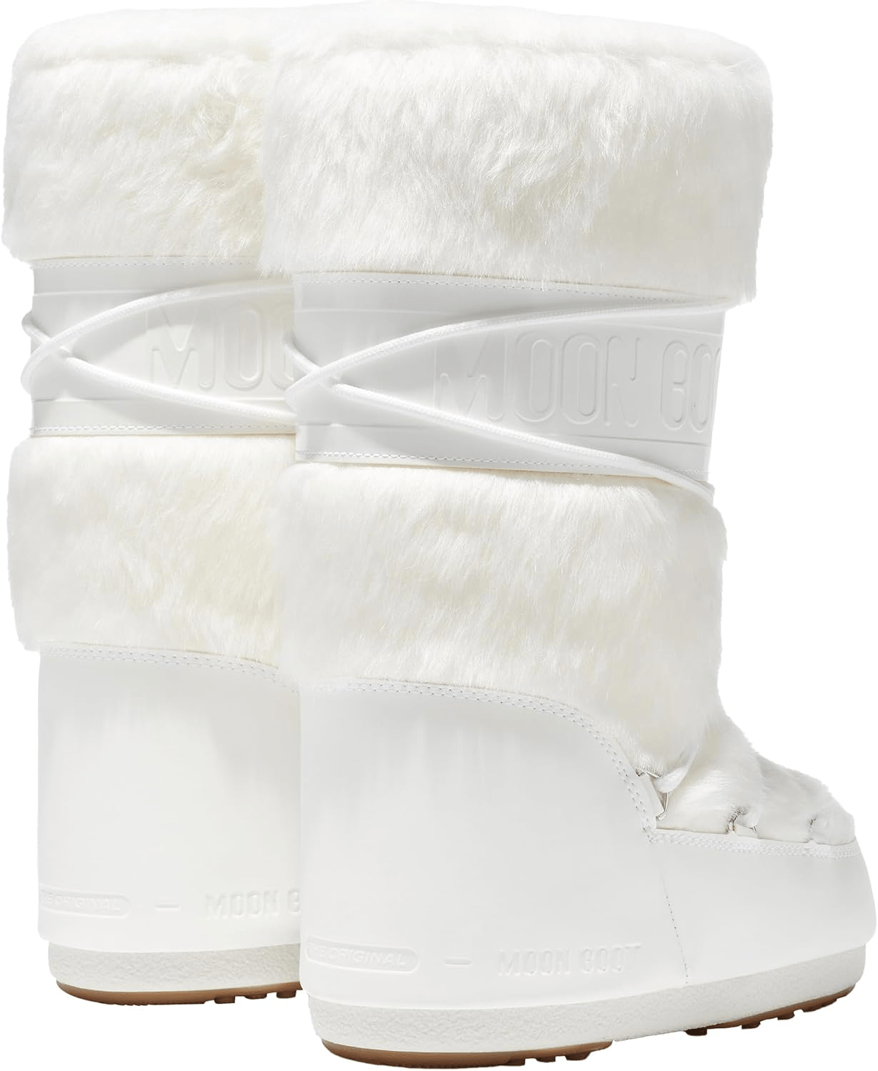 The Faux-Lined White Moon Boots with Fur Logo