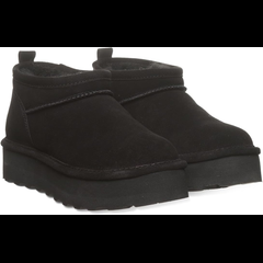 BEARPAW Retro Super Shorty Black Fur Boots Logo