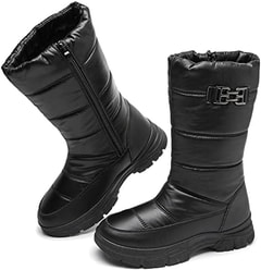 FINIWOR Waterproof Black Fur Moon Boots Logo