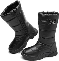 FINIWOR Waterproof Black Fur Moon Boots Logo