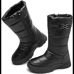 FINIWOR Waterproof Black Fur Moon Boots Logo