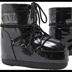 Icon Low Black Fur Moon Boots Logo