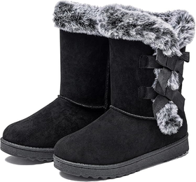 Uoidru Plush Mid-Calf Grey and Black Fur Boots logo