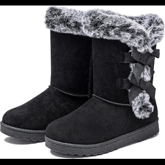 Uoidru Plush Mid-Calf Grey and Black Fur Boots Logo